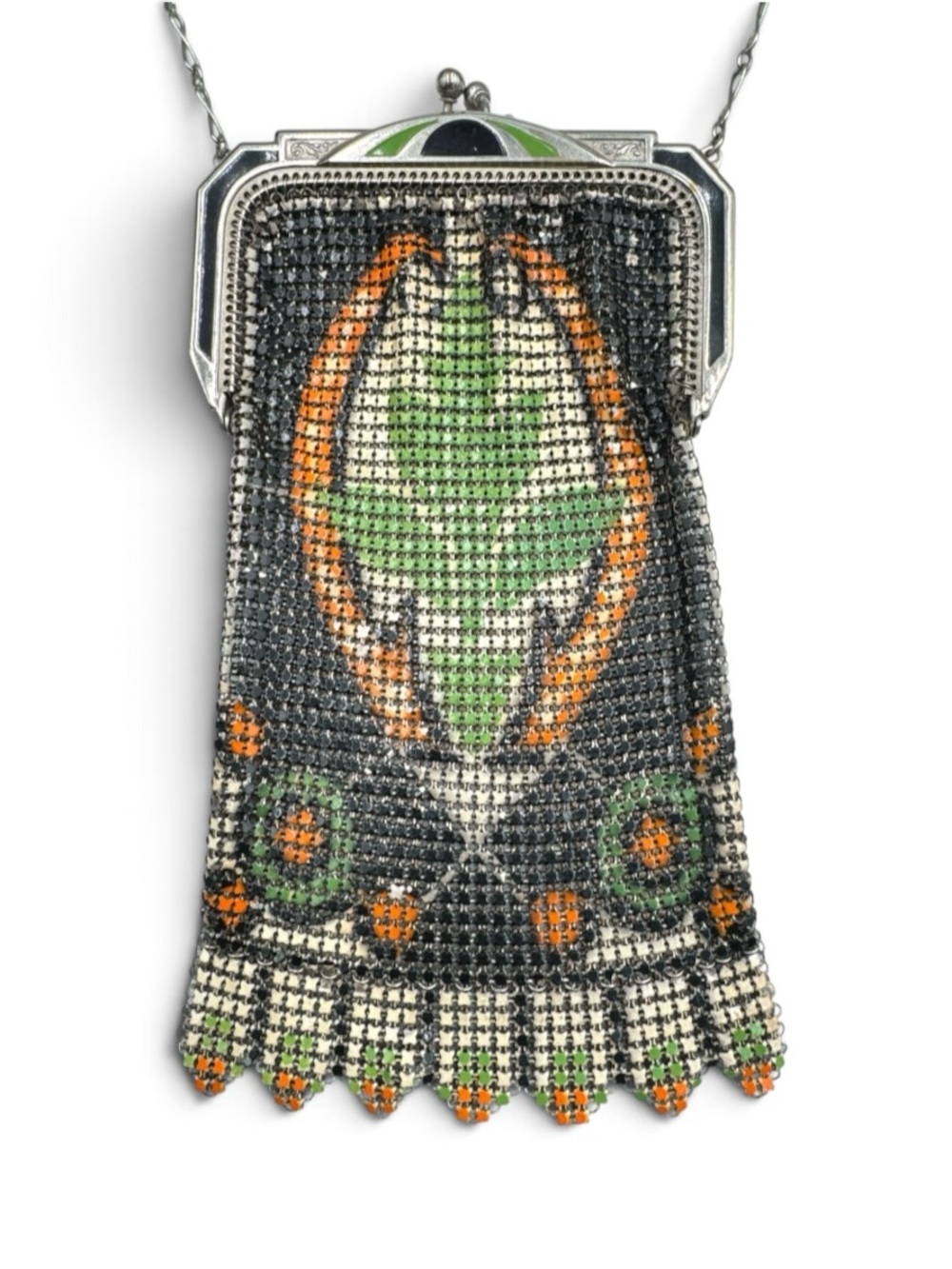 1920s Whiting & Davis Art Deco Enameled Mesh Flapper Evening Bag Purse - Picture 2 of 7